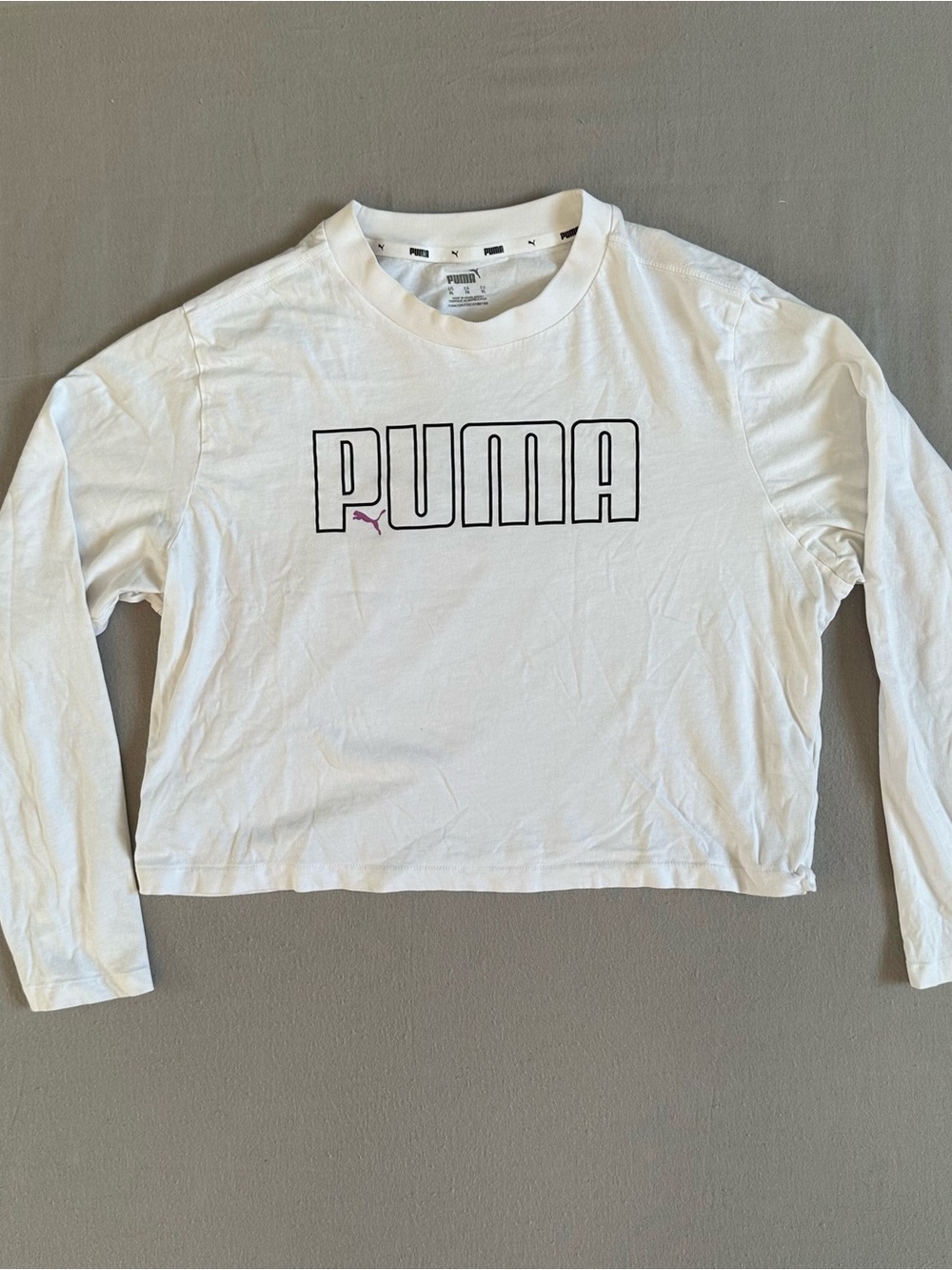 PUMA White Long-Sleeve Logo Crop Tee Womens XL